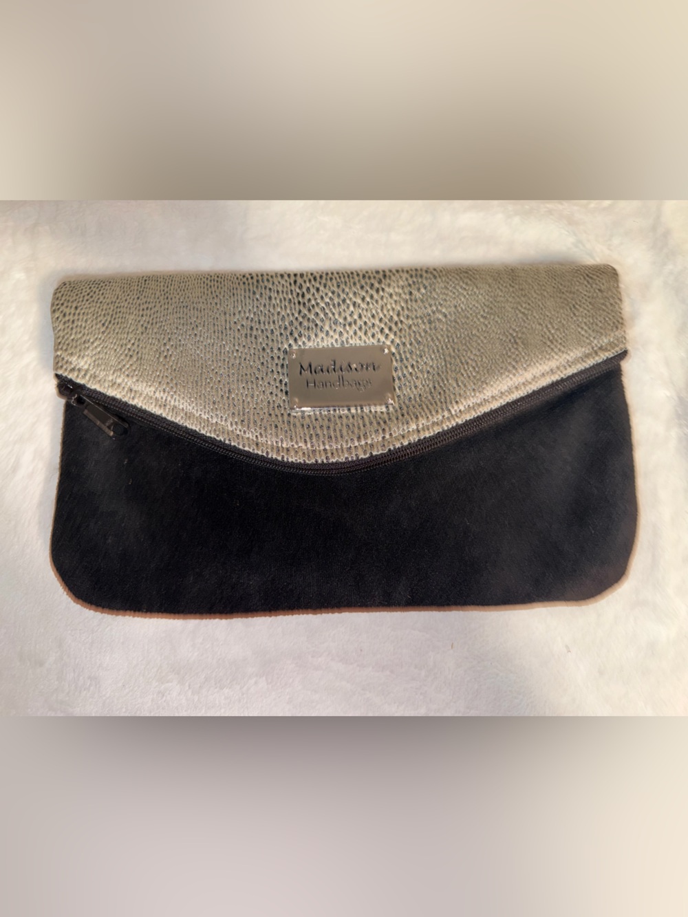 Madison Handbag Two-Tone Black and Metallic Clutch